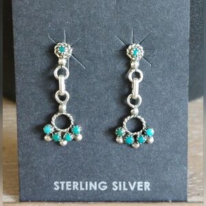 Vintage Sterling Silver Micro Turquoise Drop Earrings